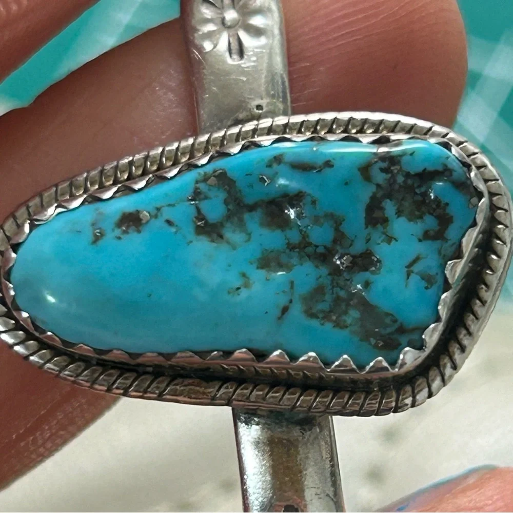 Raw genuine Turquoise sterling Silver 925 Cuff Bracelet